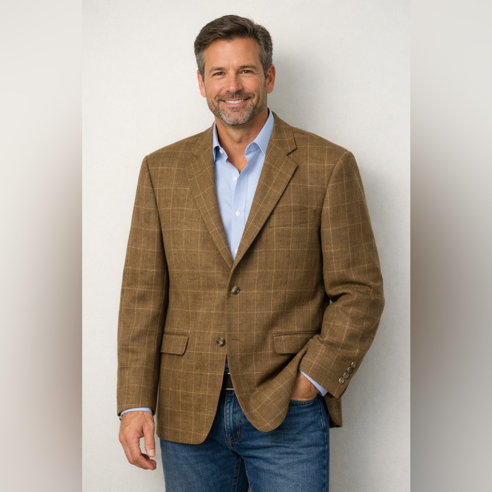 Pronto Uomo Tan Plaid Blazer Wool/Silk 44R
A4